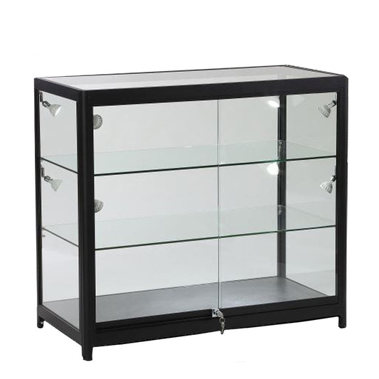 Skyline Slim Black Showcase All-Glass Display with 2 Glass Shelves
