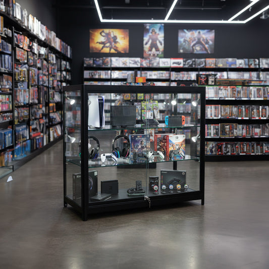 Skyline Slim Black Showcase All-Glass Display with 2 Glass Shelves