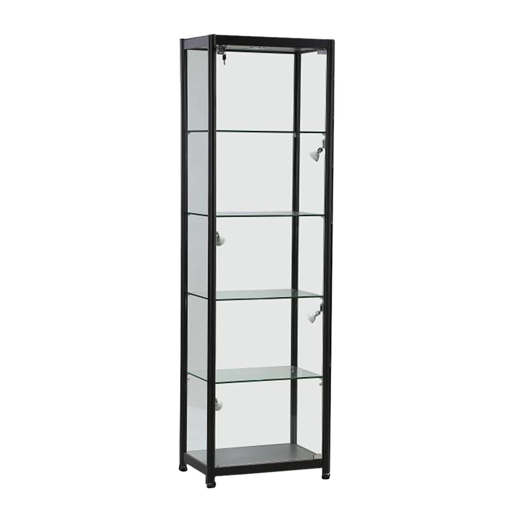 Skyline Black Tower Showcase All-Glass Display with 4 Glass Shelves - Single Door