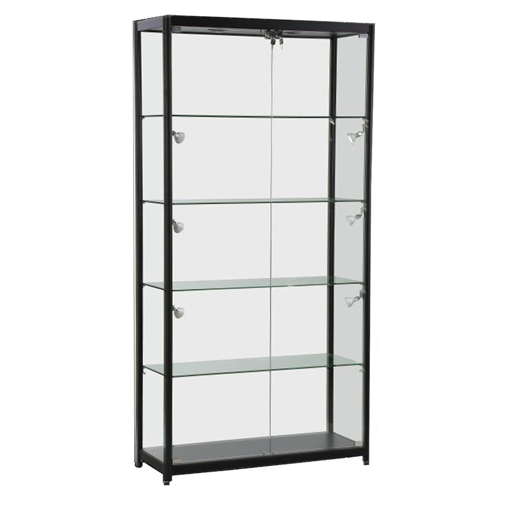 Skyline Black Tower Showcase All - Glass Display with 4 Glass Shelves - Double Door