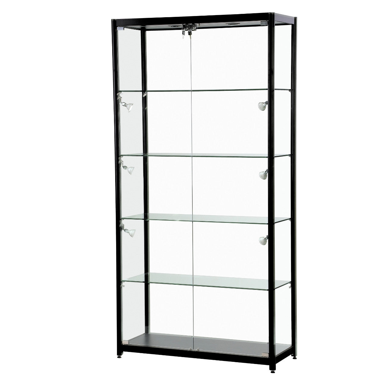 Skyline Black Tower Showcase All - Glass Display with 4 Glass Shelves - Double Door