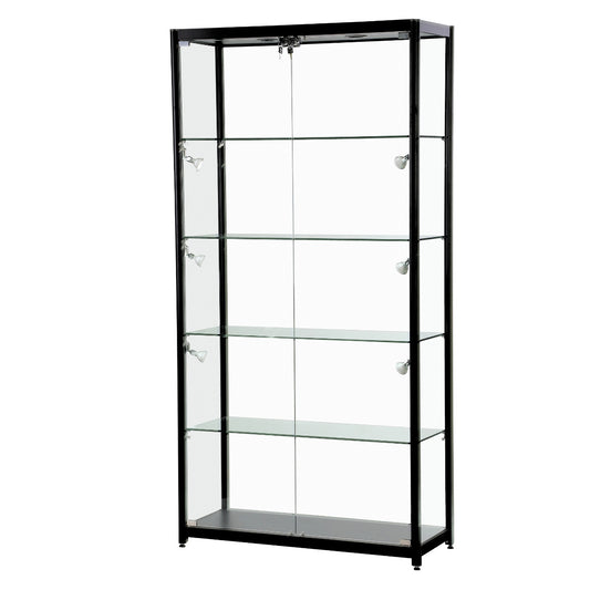 Skyline Black Tower Showcase All - Glass Display with 4 Glass Shelves - Double Door