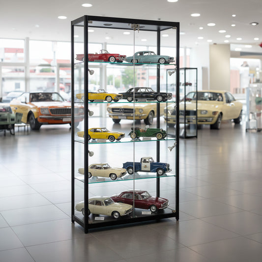 Skyline Black Tower Showcase All - Glass Display with 4 Glass Shelves - Double Door