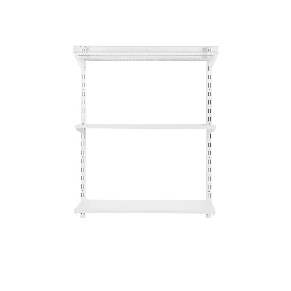 Flexx White Shelf System - H1200mm - 2x Wooden & 1x Wire Shelves
