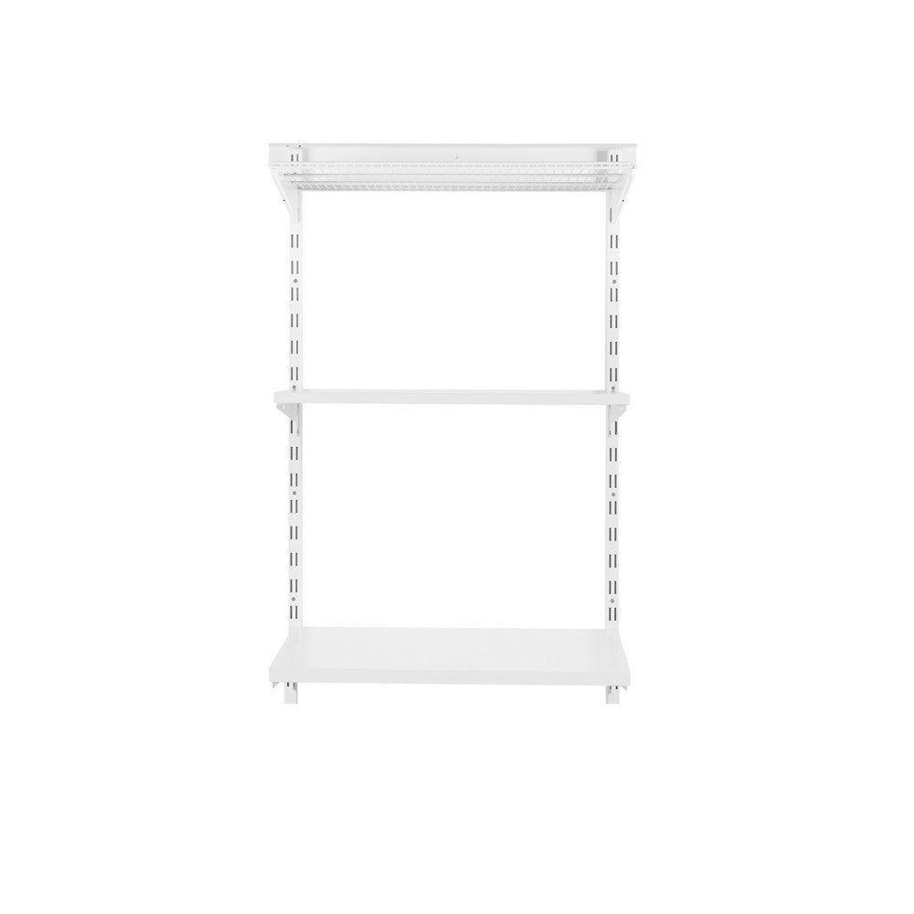 Flexx White Shelf System - H1200mm - 2x Wooden & 1x Wire Shelves