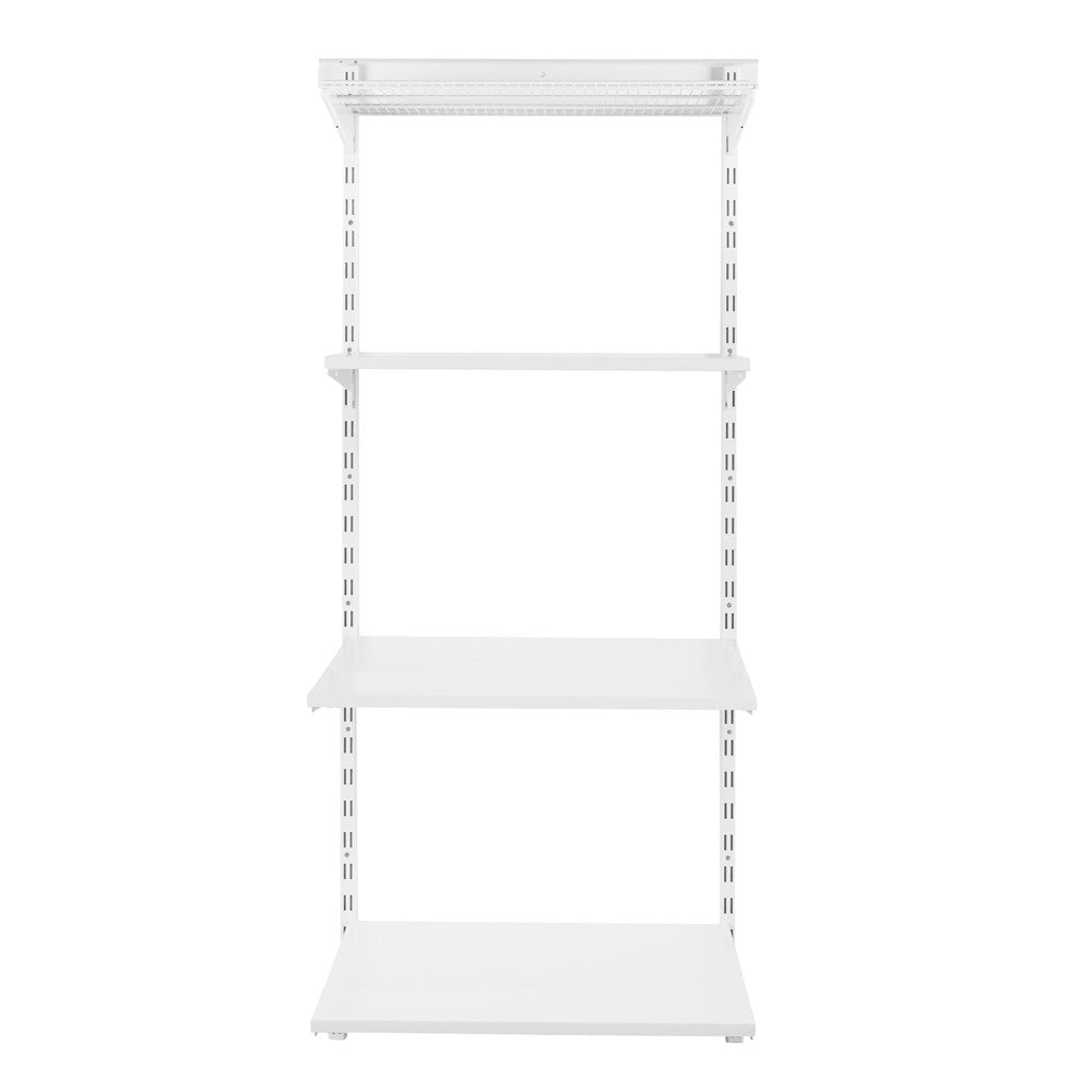 Flexx White Shelf System - H1500mm - 3x Wooden & 1x Wire Shelves