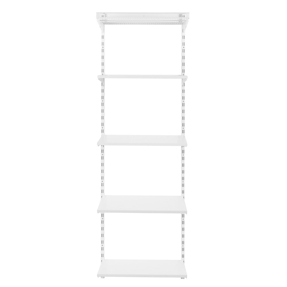 Flexx White Shelf System - H2100mm - 4x Wooden & 1x Wire Shelves