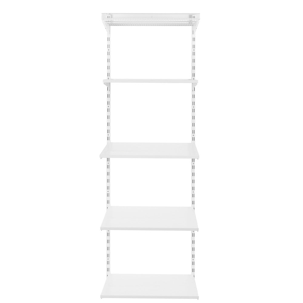 Flexx White Shelf System - H2100mm - 4x Wooden & 1x Wire Shelves