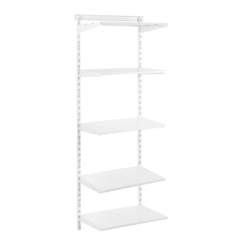 Flexx White Shelf System - H2100mm - 4x Wooden & 1x Wire Shelves