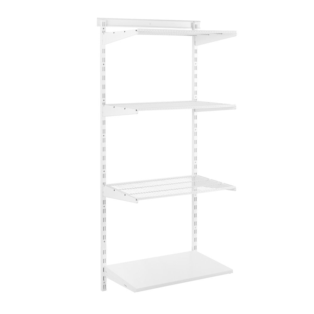 Flexx White Shelf System - H1500mm - 1x Wooden & 3x Wire Shelves