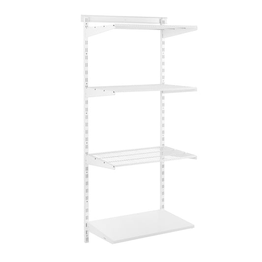 Flexx White Shelf System - H1500mm - 1x Wooden & 3x Wire Shelves