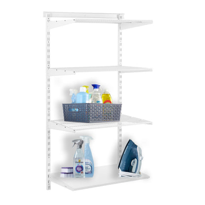 Flexx White Shelf System - H1500mm - 1x Wooden & 3x Wire Shelves