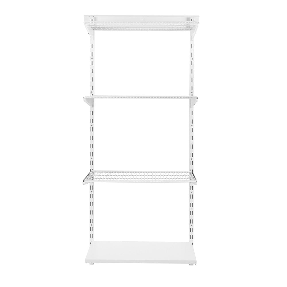 Flexx White Shelf System - H1500mm - 1x Wooden & 3x Wire Shelves