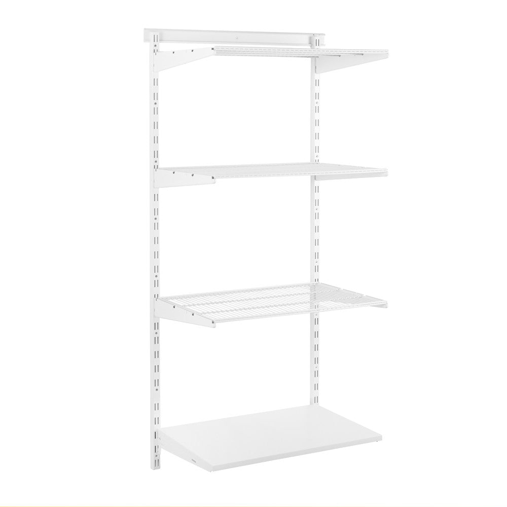 Flexx White Shelf System - H1500mm - 1x Wooden & 3x Wire Shelves
