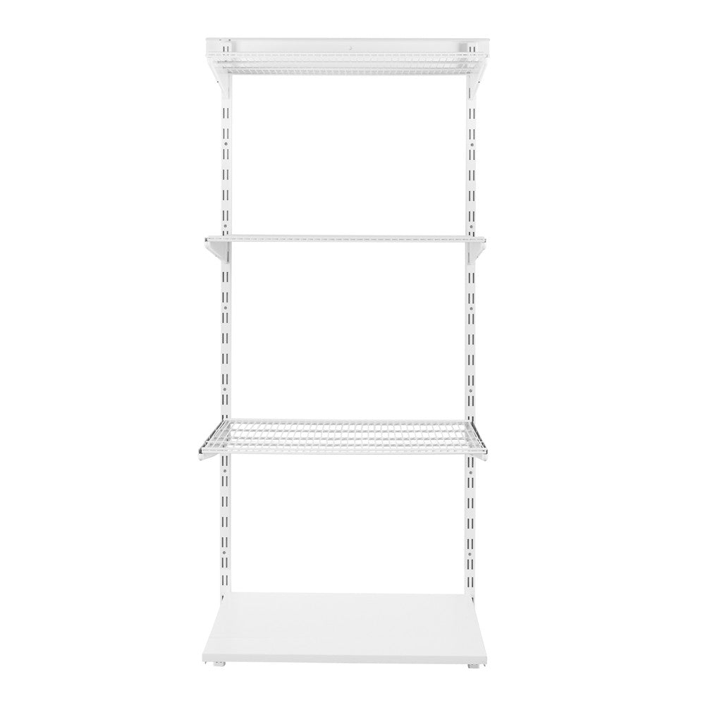 Flexx White Shelf System - H1500mm - 1x Wooden & 3x Wire Shelves