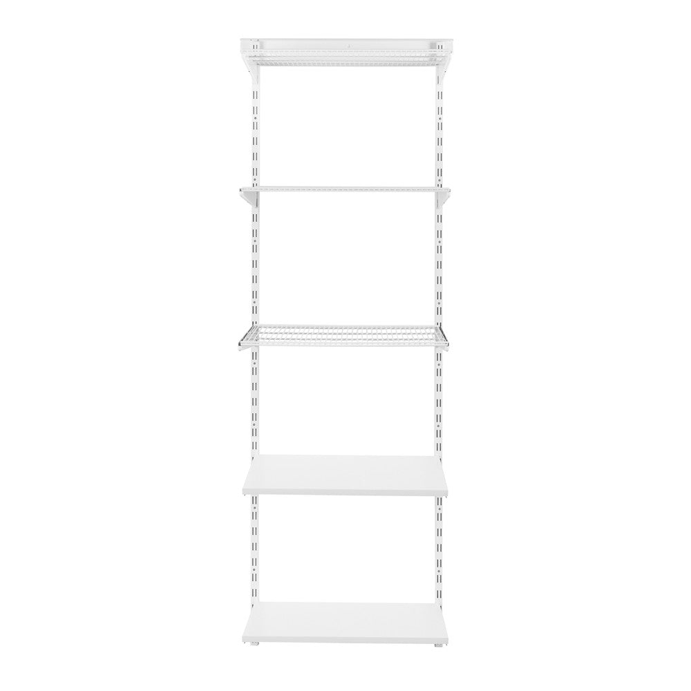 Flexx White Shelf System - H2100mm - 2x Wooden & 3x Wire Shelves