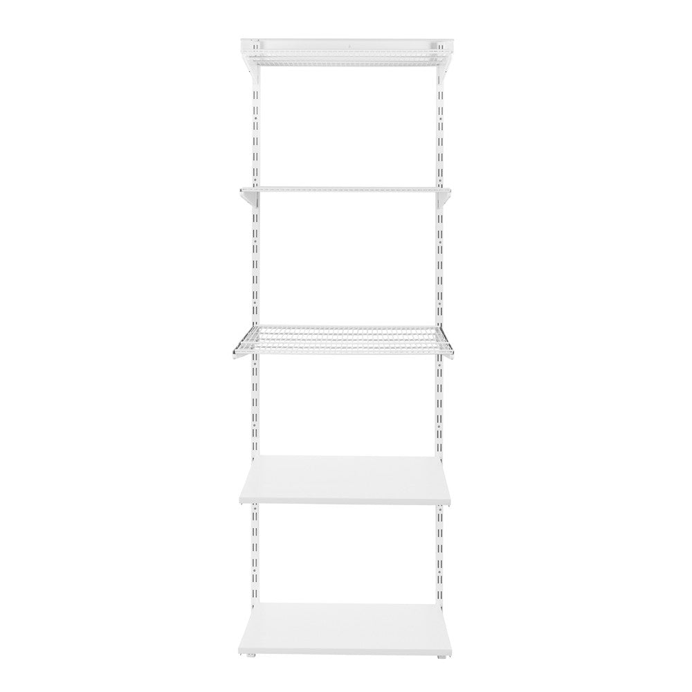 Flexx White Shelf System - H2100mm - 2x Wooden & 3x Wire Shelves