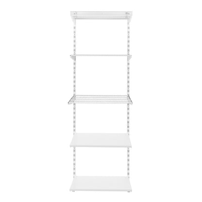 Flexx White Shelf System - H2100mm - 2x Wooden & 3x Wire Shelves