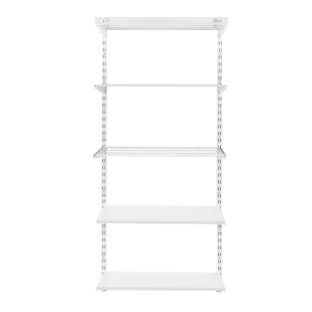 Flexx White Shelf System - H2100mm - 2x Wooden & 3x Wire Shelves
