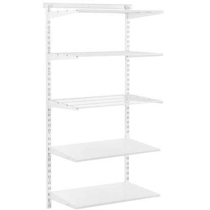 Flexx White Shelf System - H2100mm - 2x Wooden & 3x Wire Shelves