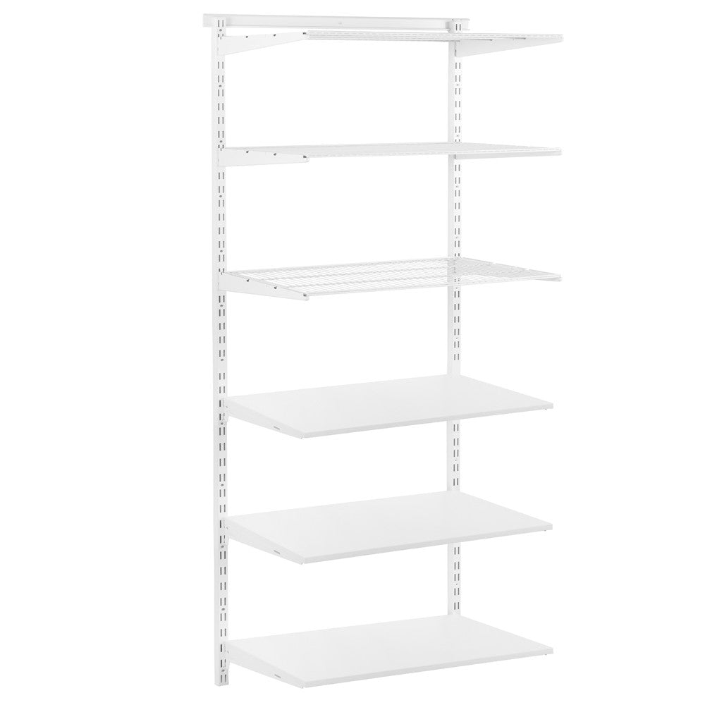 Flexx White Shelf System - H2100mm - 3x Wooden & 3x Wire Shelves