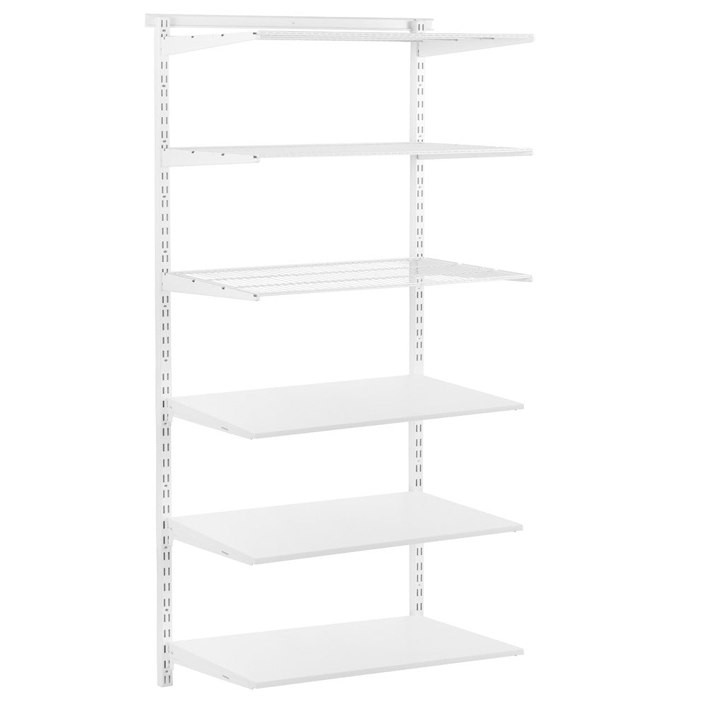 Flexx White Shelf System - H2100mm - 3x Wooden & 3x Wire Shelves