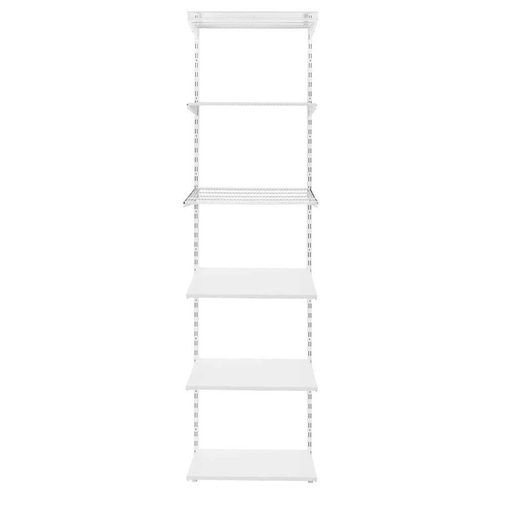 Flexx White Shelf System - H2100mm - 3x Wooden & 3x Wire Shelves