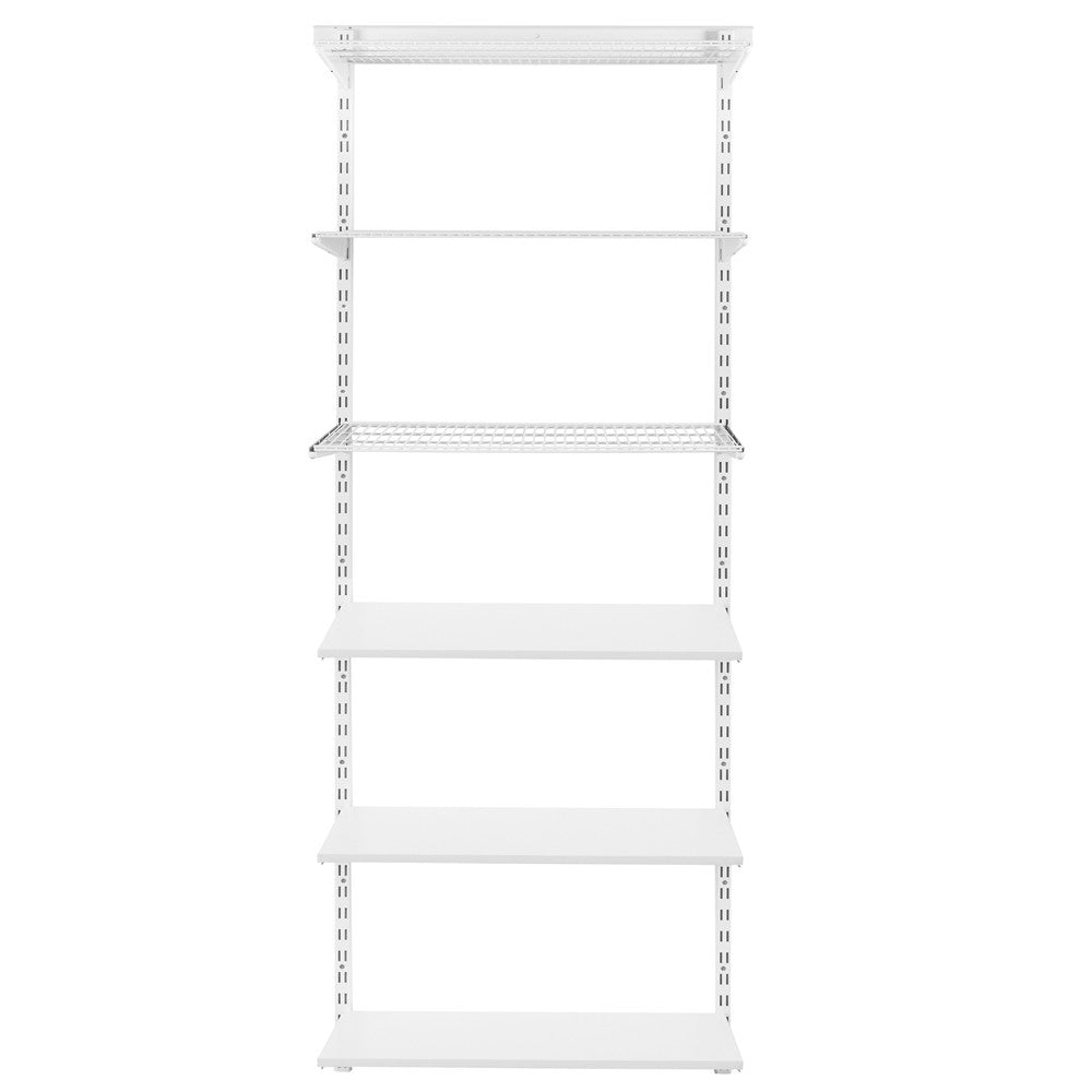 Flexx White Shelf System - H2100mm - 3x Wooden & 3x Wire Shelves