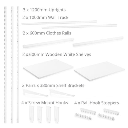 Flexx White Wooden Shelf System & Clothes Rail- H1200mm