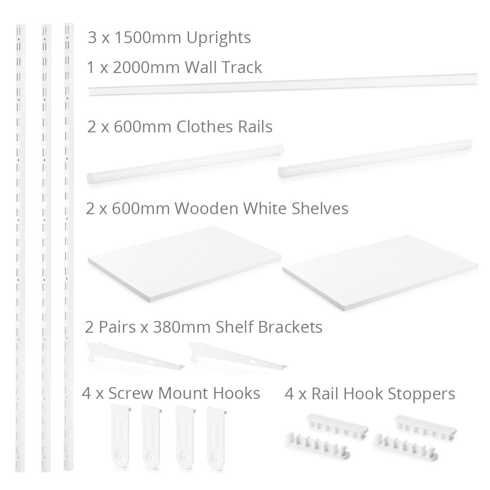 Flexx White Wooden Shelf System & Clothes Rail- H1500mm