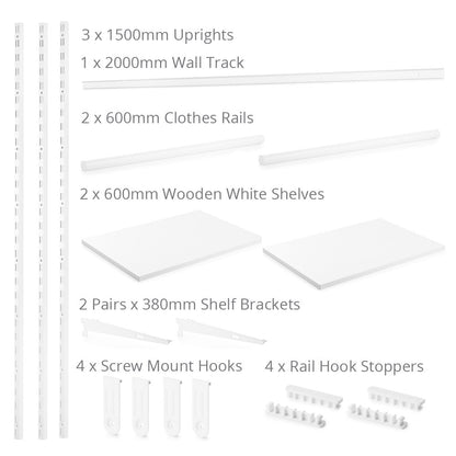 Flexx White Wooden Shelf System & Clothes Rail- H1500mm