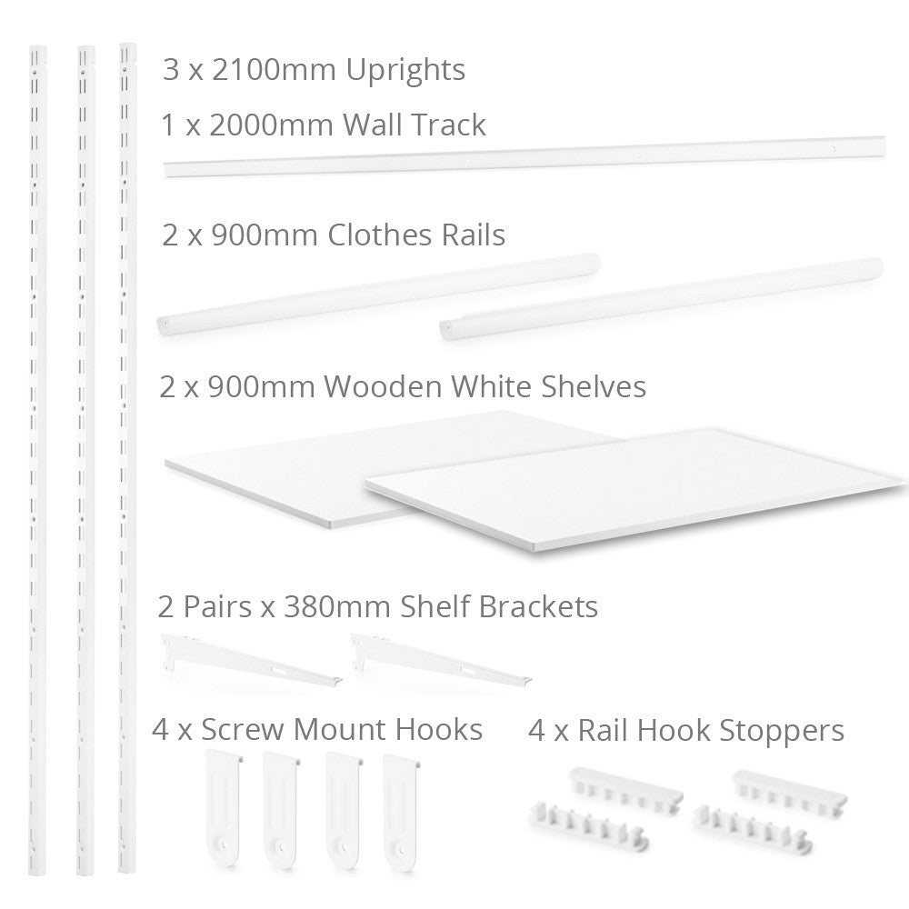Flexx White Wooden Shelf System & Clothes Rail- H2100mm