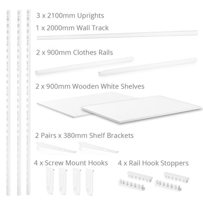 Flexx White Wooden Shelf System & Clothes Rail- H2100mm