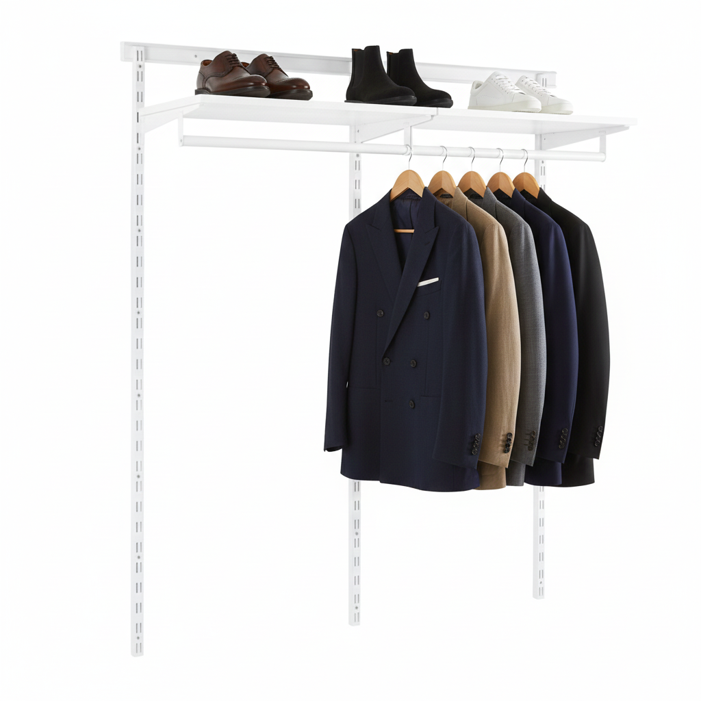 Flexx White Wooden Shelf System & Clothes Rail- H2100mm