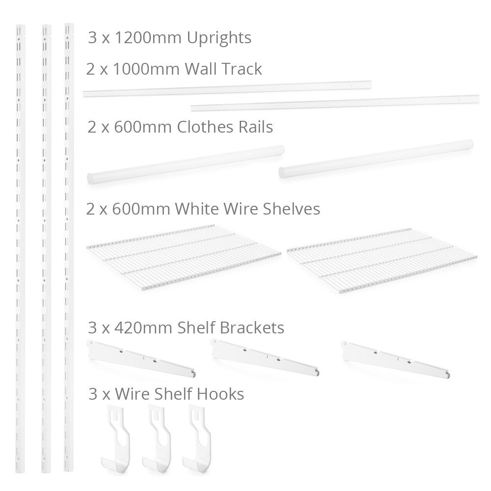 Flexx White Wire Shelf System & Clothes Rail- H1200mm