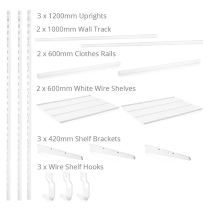 Flexx White Wire Shelf System & Clothes Rail- H1200mm