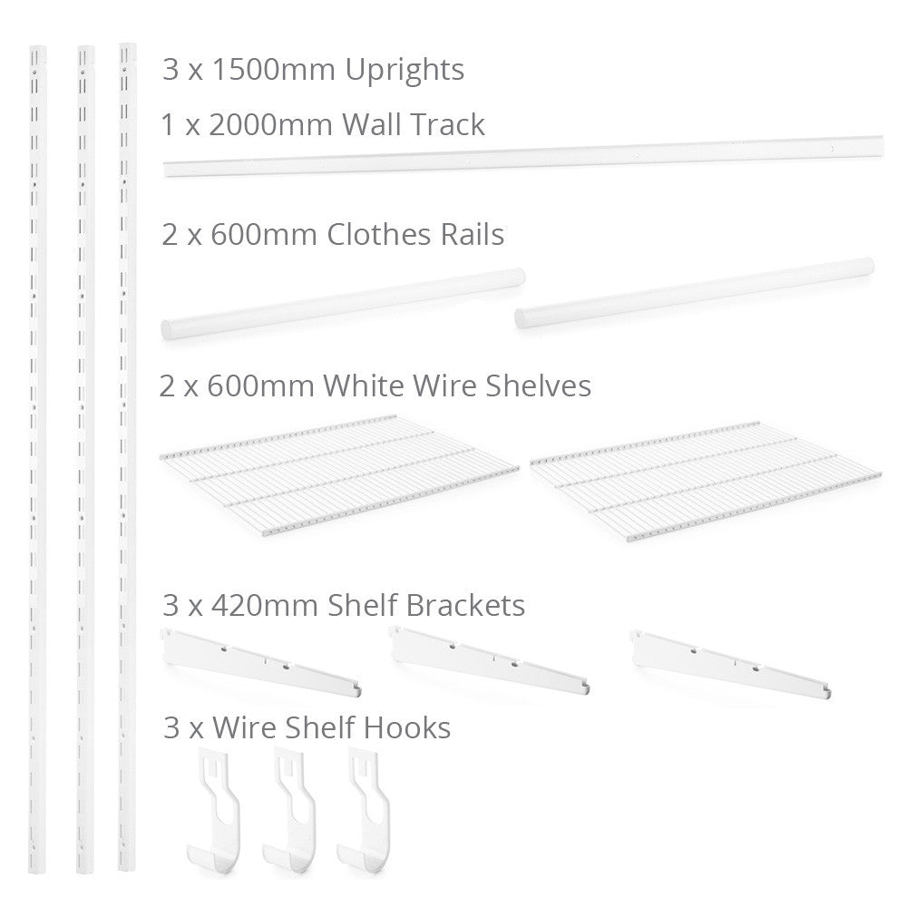 Flexx White Wire Shelf System & Clothes Rail- H1500mm