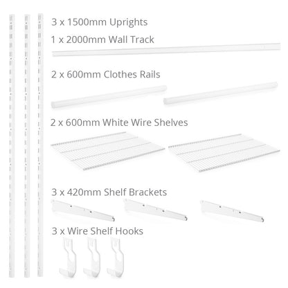 Flexx White Wire Shelf System & Clothes Rail- H1500mm