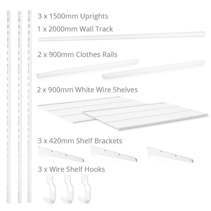 Flexx White Wire Shelf System & Clothes Rail- H1500mm