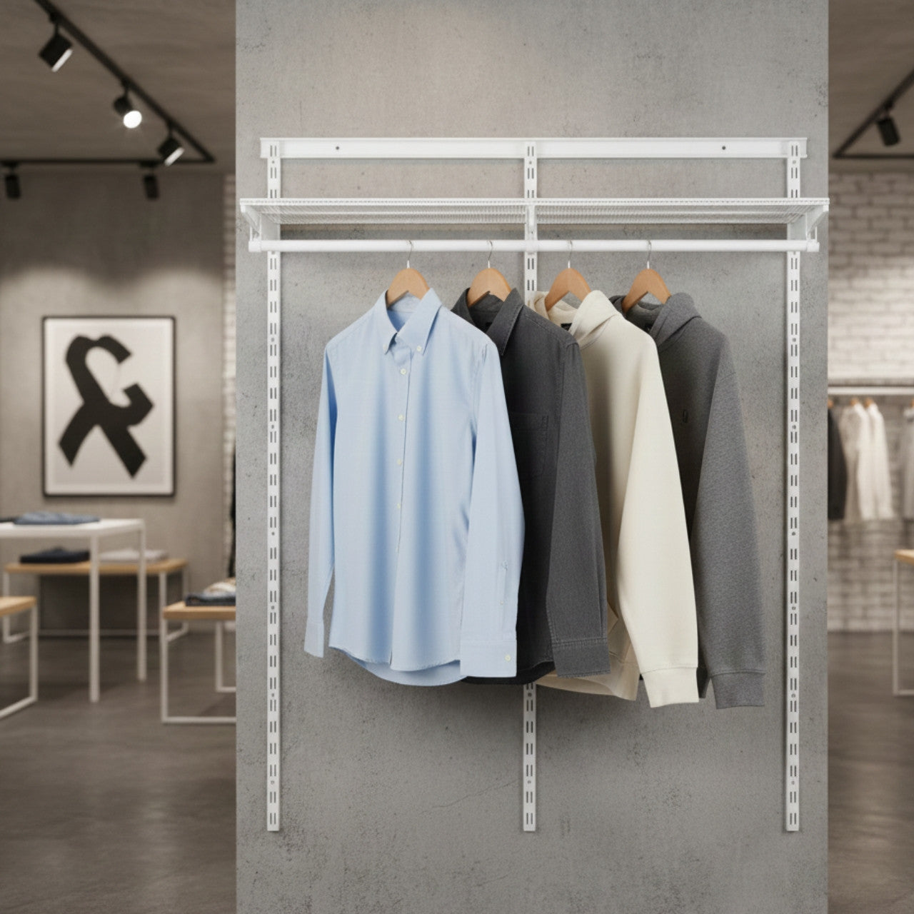 Flexx White Wire Shelf System & Clothes Rail- H1500mm