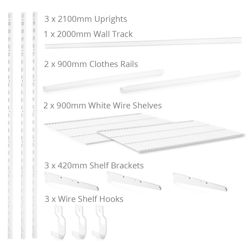 Flexx White Wire Shelf System & Clothes Rail- H2100mm