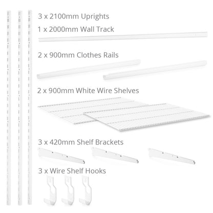 Flexx White Wire Shelf System & Clothes Rail- H2100mm