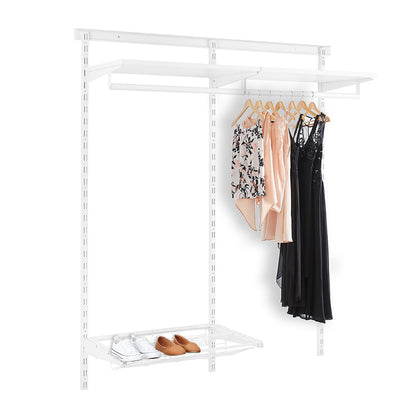 Flexx White Wooden Shelf System with Clothes Rail & Shoe Rack- H1200mm