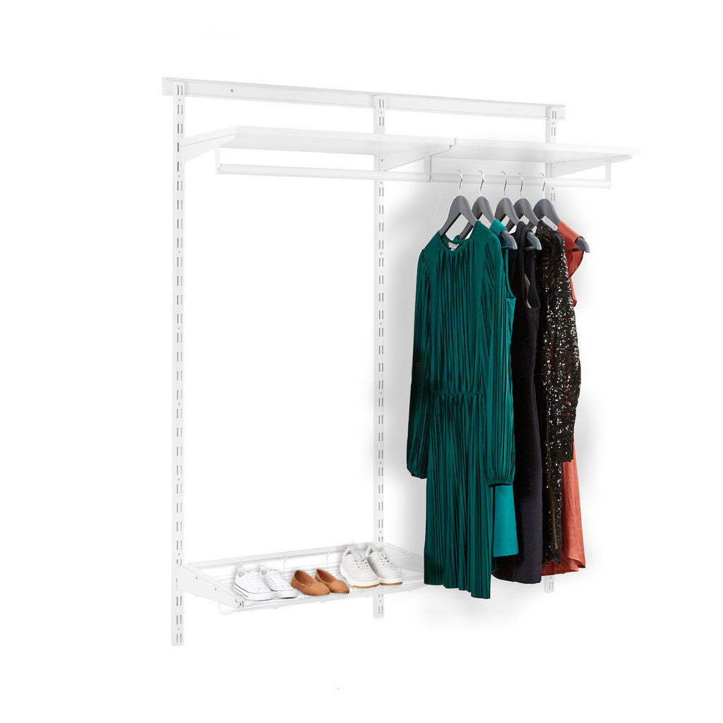 Flexx White Wooden Shelf System with Clothes Rail & Shoe Rack- H1500mm