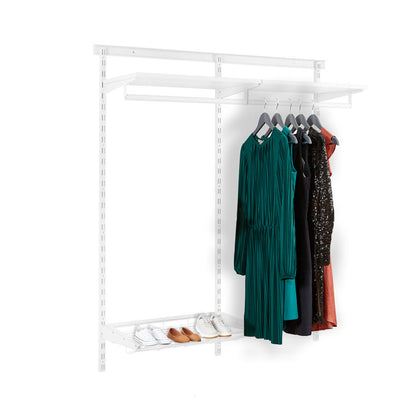 Flexx White Wooden Shelf System with Clothes Rail & Shoe Rack- H1500mm