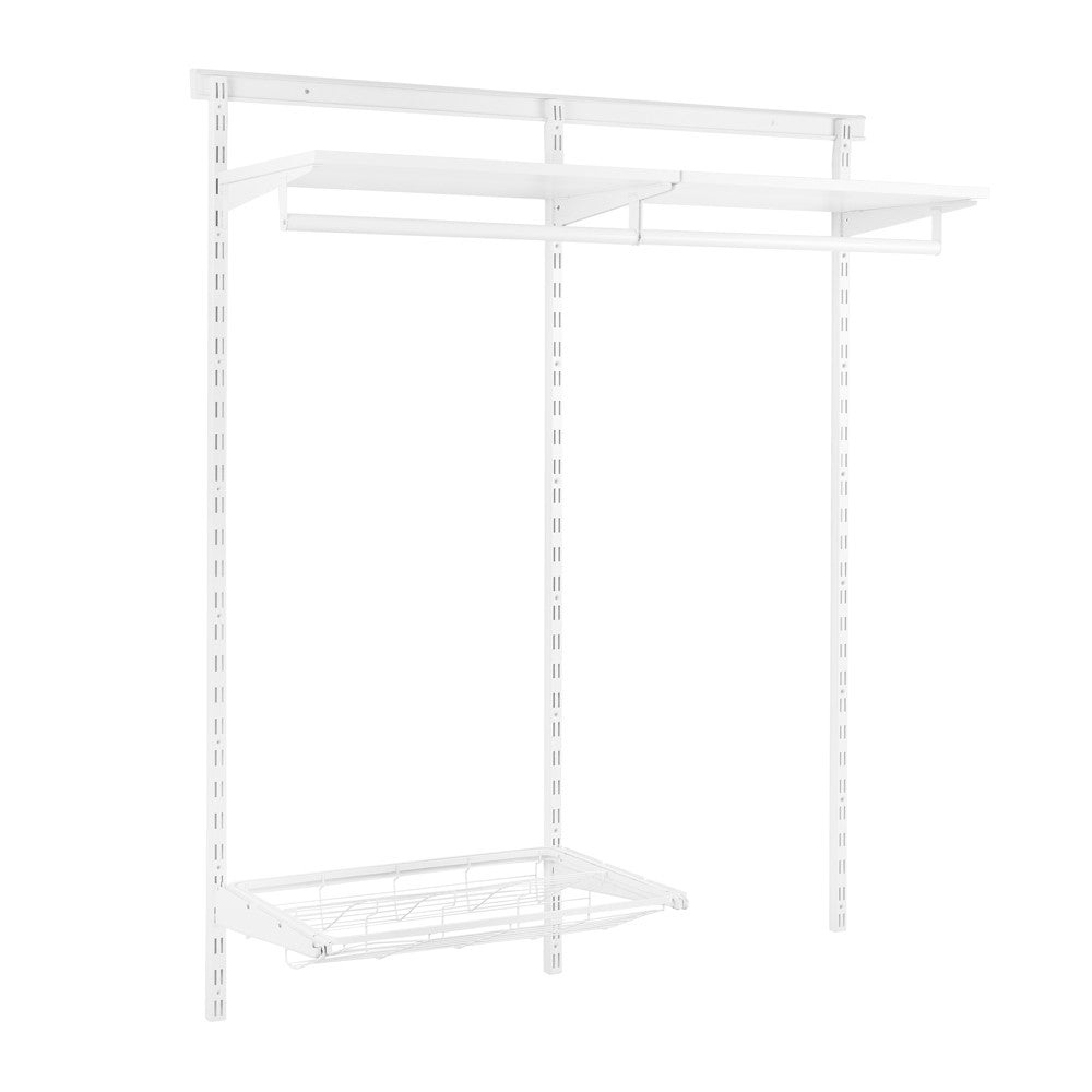 Flexx White Wooden Shelf System with Clothes Rail & Shoe Rack- H1500mm