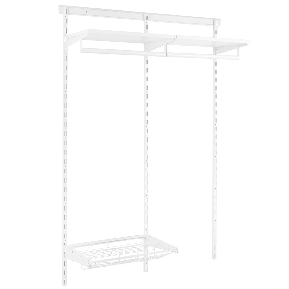 Flexx White Wooden Shelf System with Clothes Rail & Shoe Rack- H2100mm