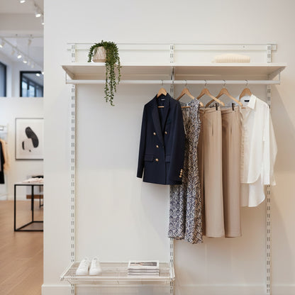 Flexx White Wooden Shelf System with Clothes Rail & Shoe Rack- H2100mm
