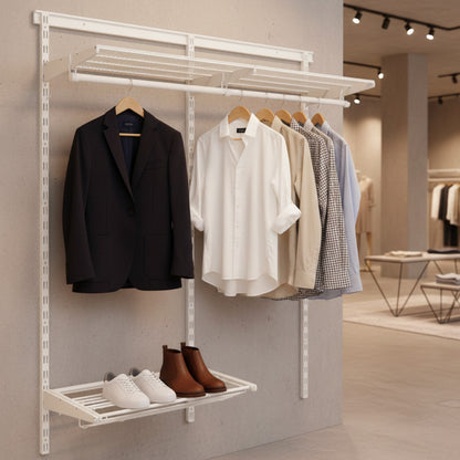 Flexx White Wire Shelf System with Clothes Rail & Shoe Rack- H1200mm