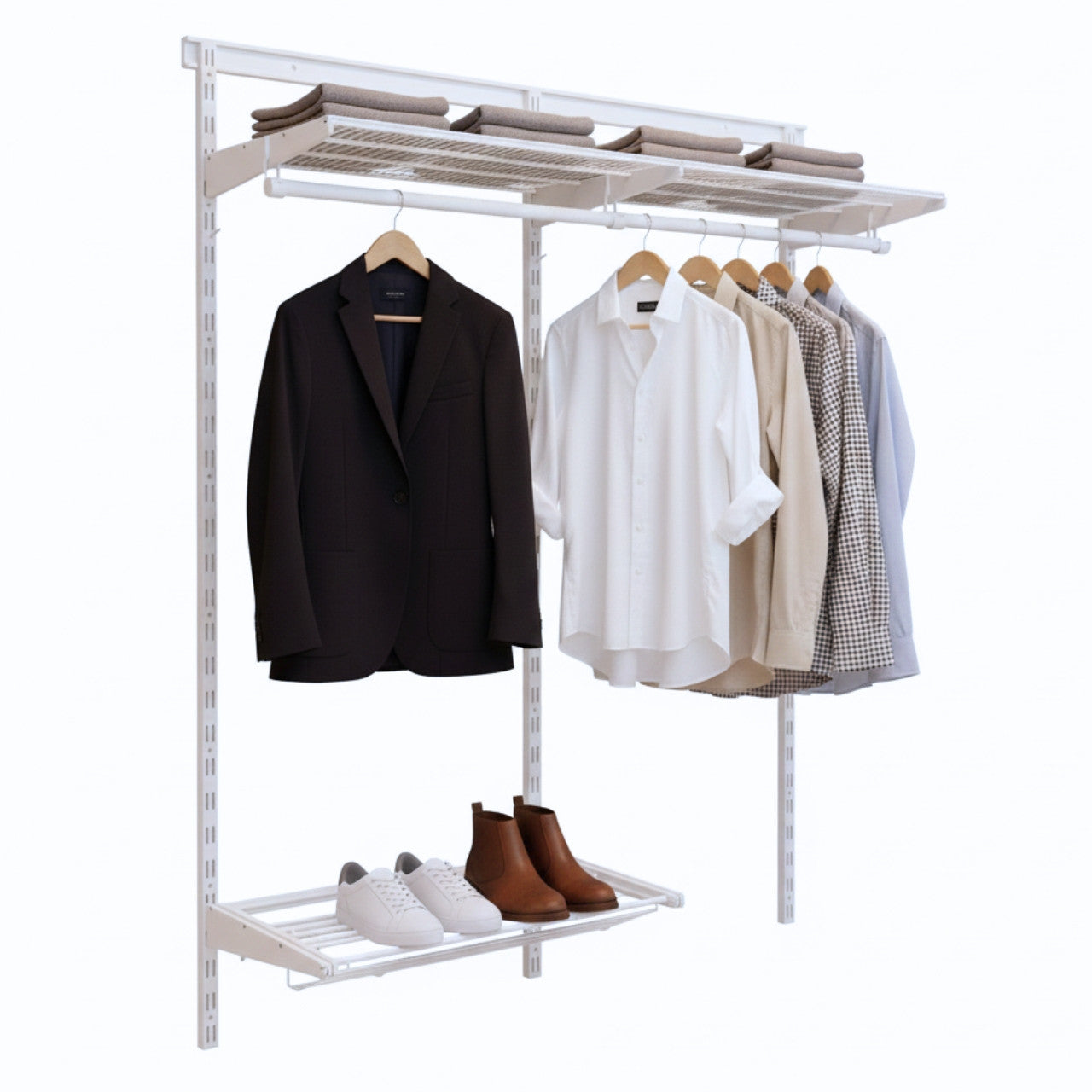 Flexx White Wire Shelf System with Clothes Rail & Shoe Rack- H1200mm
